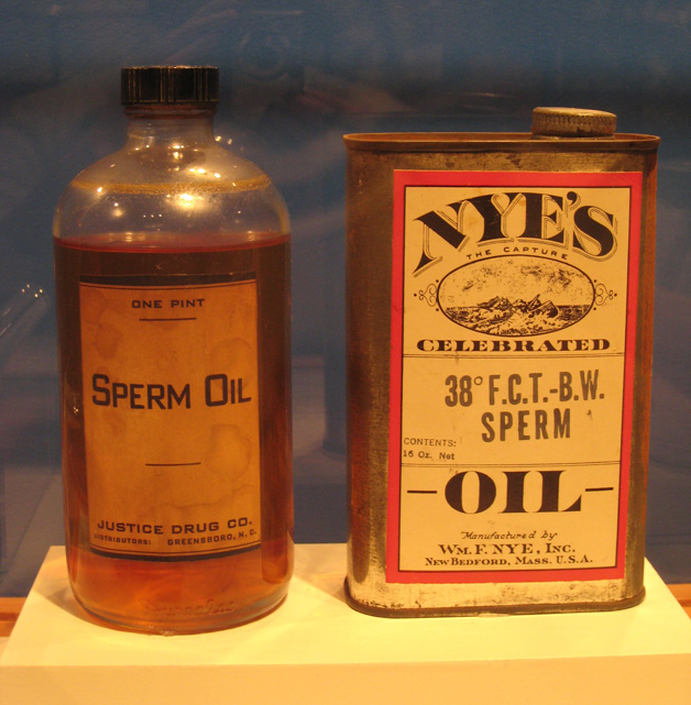 Sperm oil bottle and can (New Bedford Whaling Museum)